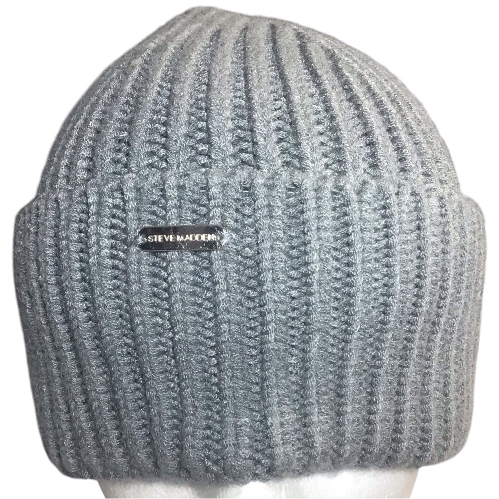 Steve Madden Knit Ribbed Hat Ski Cap Skullcap Gray Grey Beannie